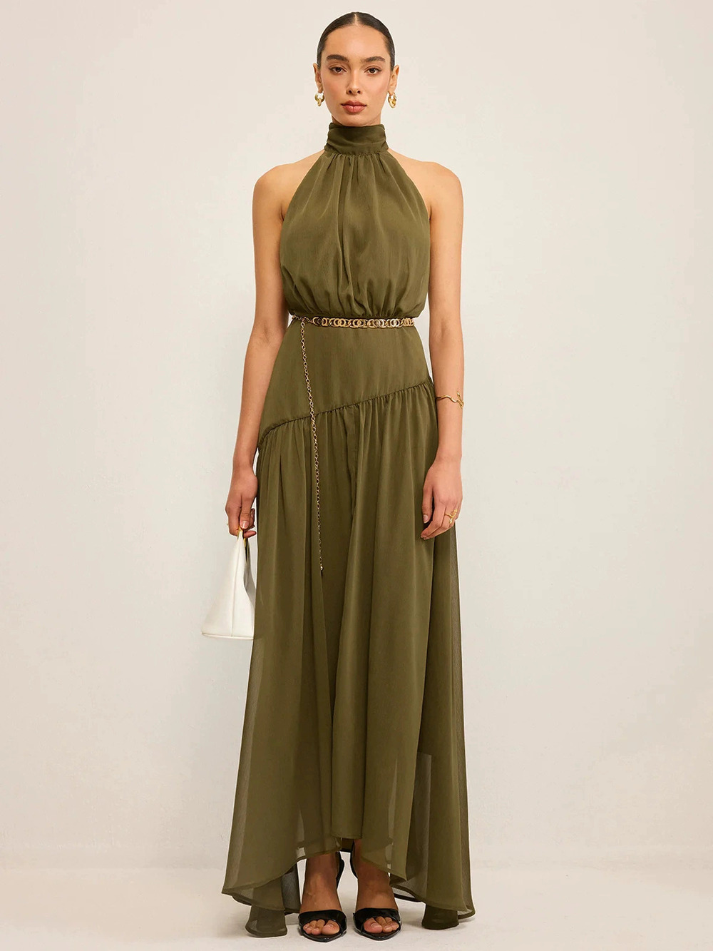 Zara Solid Color Halter Neck Backless Slim Fit Evening Dress